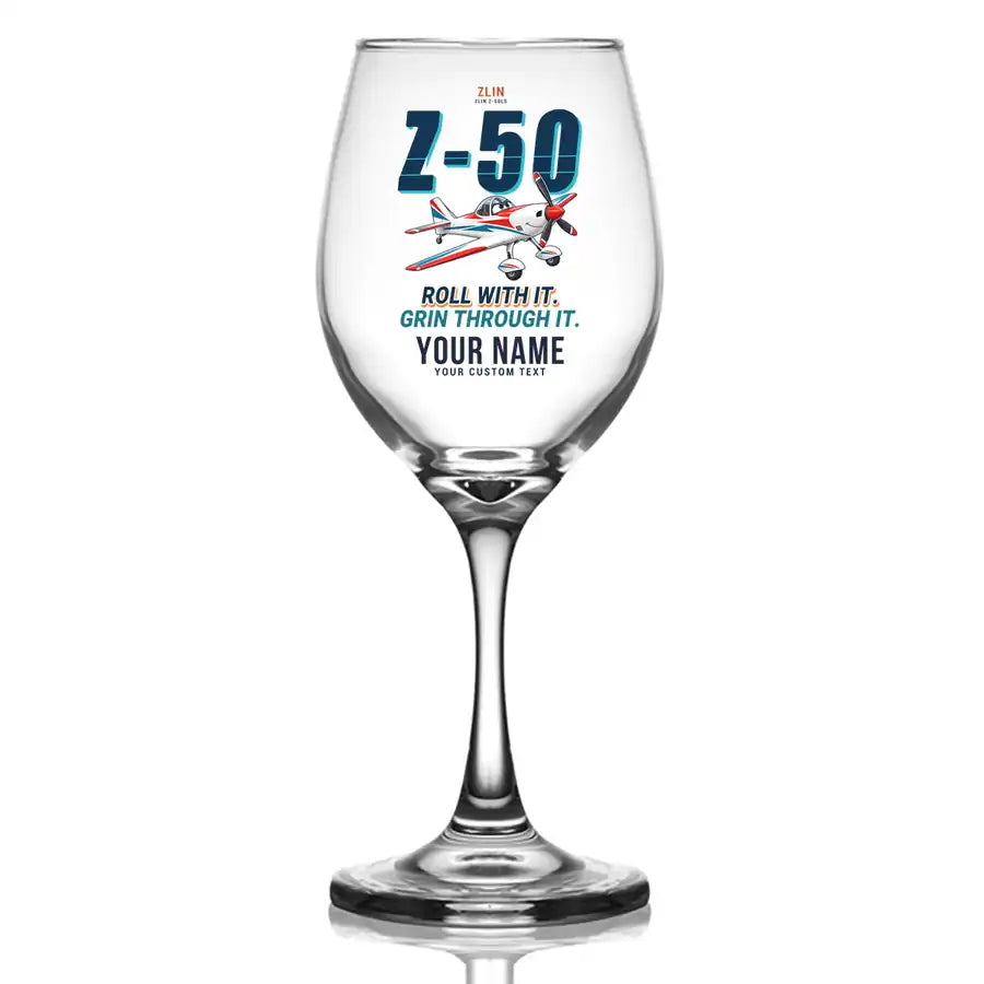 Zlin Z-50LS - Cartoon + Name - Wine Glass