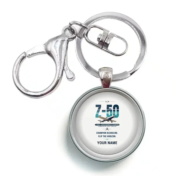 Zlin Z-50LS - Original + Name - Circle Key Chain - White