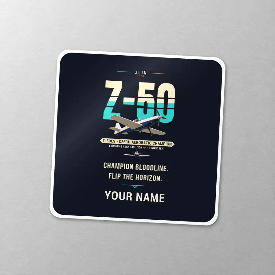 Zlin Z-50LS - Original + Name - Square Sticker - Close-up