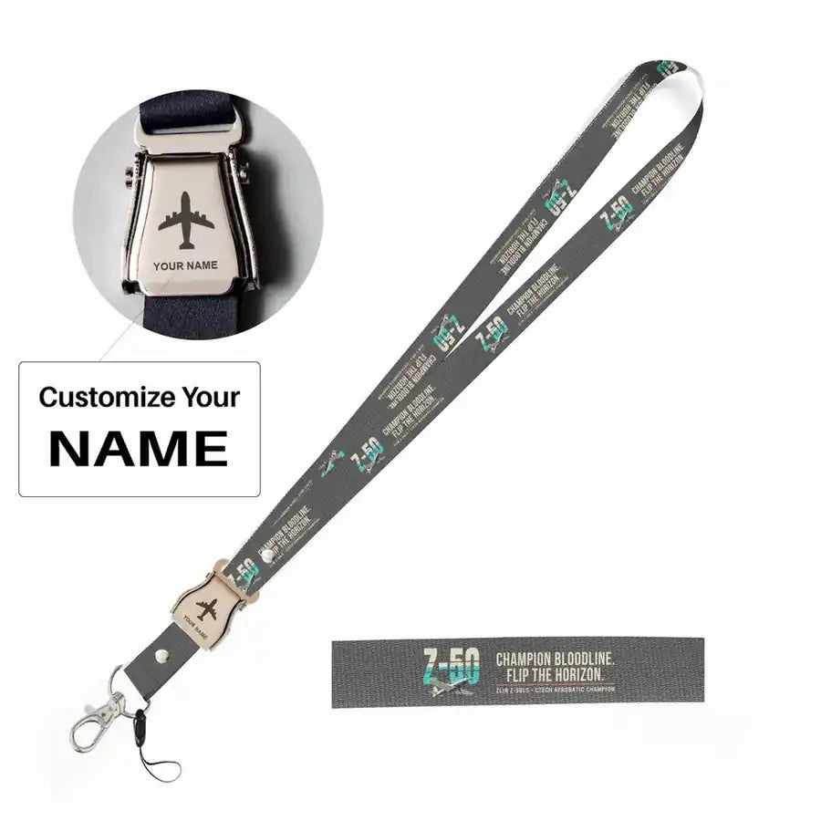 Zlin Z-50LS Lanyard & ID Holders seat belt lanyard - Original - Gray with name