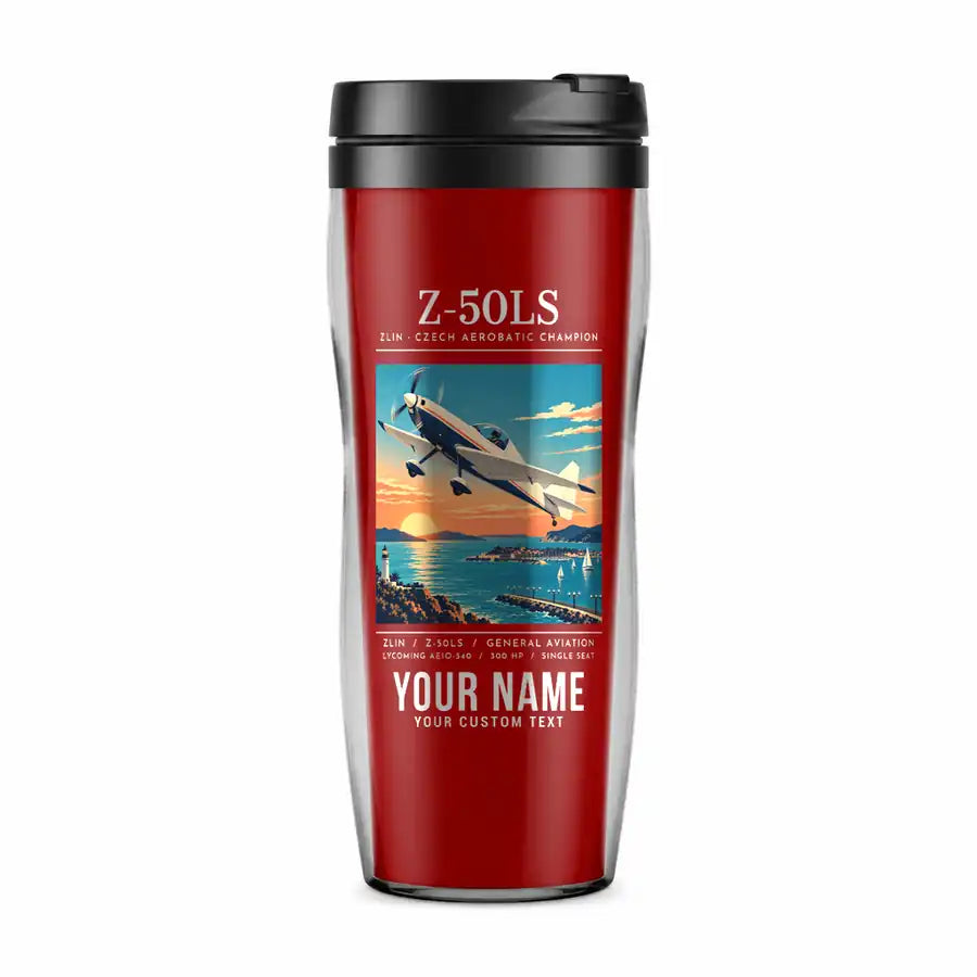 Zlin Z-50LS - Poster + Name - Plastic (No Holder) - Red