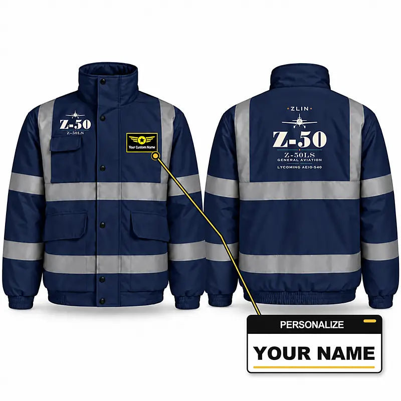 Zlin Z-50LS Reflective Winter Jackets - Heritage + Name - Navy Blue