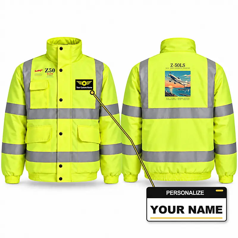 Zlin Z-50LS Reflective Winter Jackets - Poster + Name - Fluorescent Yellow
