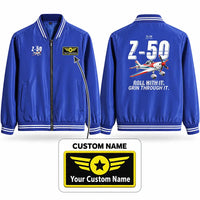 Thumbnail for Zlin Z-50LS Stylish Jackets - Baseball Collar - Cartoon + Name - Royal Blue