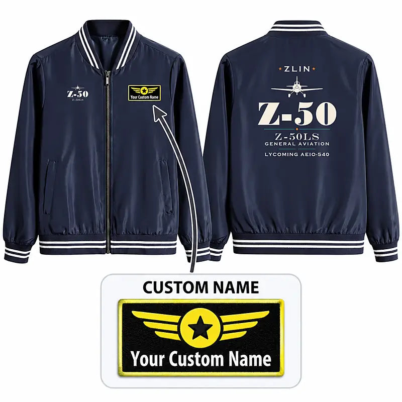 Zlin Z-50LS Stylish Jackets - Baseball Collar - Heritage + Name - Navy Blue