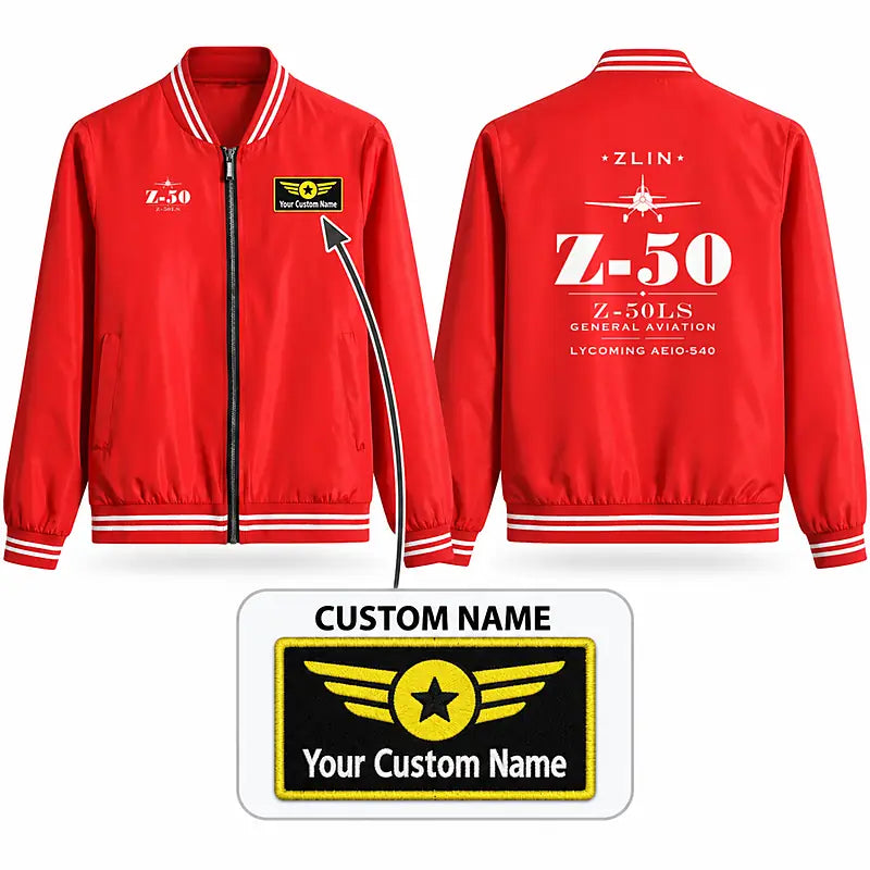 Zlin Z-50LS Stylish Jackets - Baseball Collar - Heritage + Name - Red