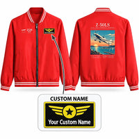 Thumbnail for Zlin Z-50LS Stylish Jackets - Baseball Collar - Poster + Name - Red