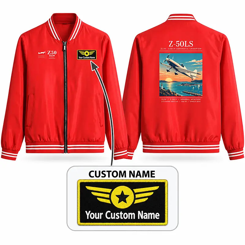 Zlin Z-50LS Stylish Jackets - Baseball Collar - Poster + Name - Red