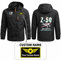 Thumbnail for Zlin Z-50LS Stylish Jackets - Hooded Windbreaker - Cartoon + Name - Black