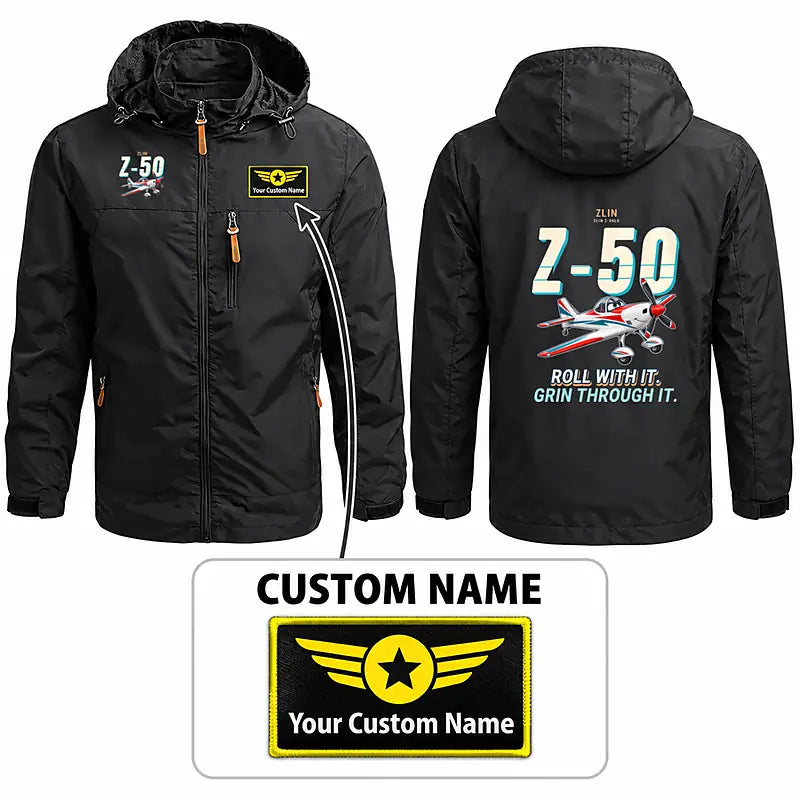 Zlin Z-50LS Stylish Jackets - Hooded Windbreaker - Cartoon + Name - Black