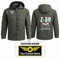 Thumbnail for Zlin Z-50LS Stylish Jackets - Hooded Windbreaker - Cartoon + Name - Olive Green