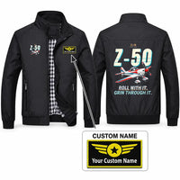 Thumbnail for Zlin Z-50LS Stylish Jackets - Stand Collar - Cartoon + Name - Black