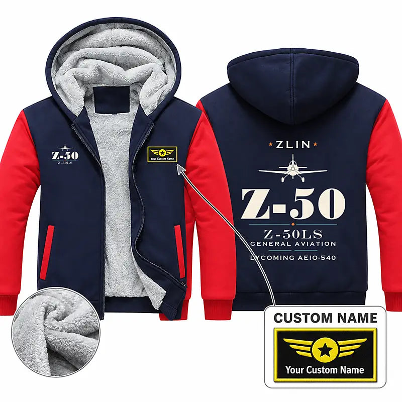 Zlin Z-50LS Zipped Sweatshirts - Heritage + Name - Navy & Red