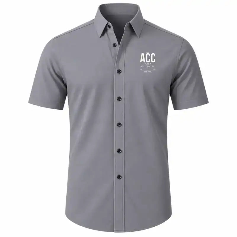 Accra International Airport (ACC) Shirts - Short Sleeve Shirt - Tag Custom - Gray + NAME