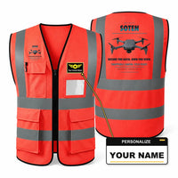 Thumbnail for ACSL SOTEN aviation design on red high-visibility reflective vest with custom name badge