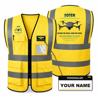 Thumbnail for ACSL SOTEN aviation design on yellow high-visibility reflective vest with custom name badge