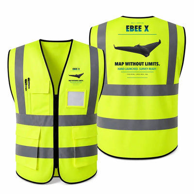 AgEagle eBee X aviation design on fluorescent green high-visibility reflective vest