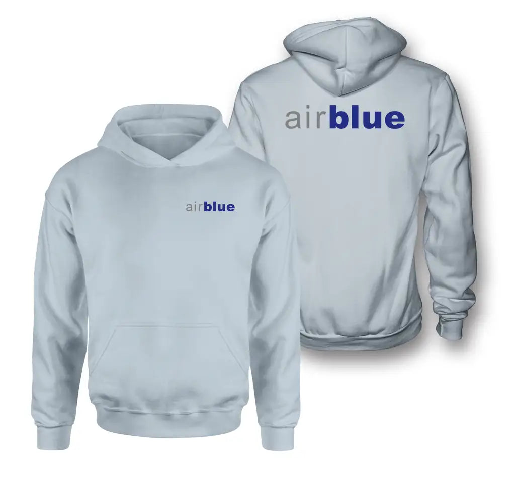 Air Blue logo on light blue double side hoodie