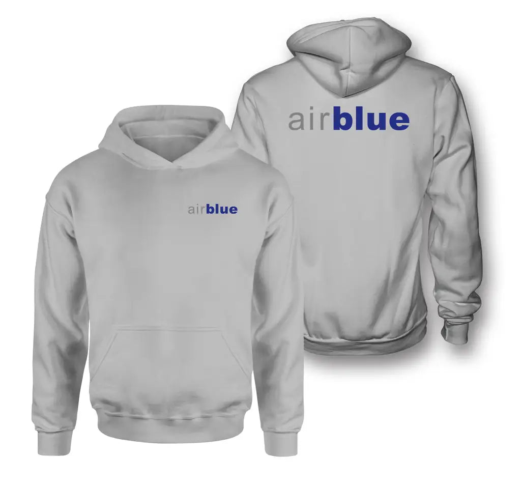 Air Blue logo on light gray double side hoodie