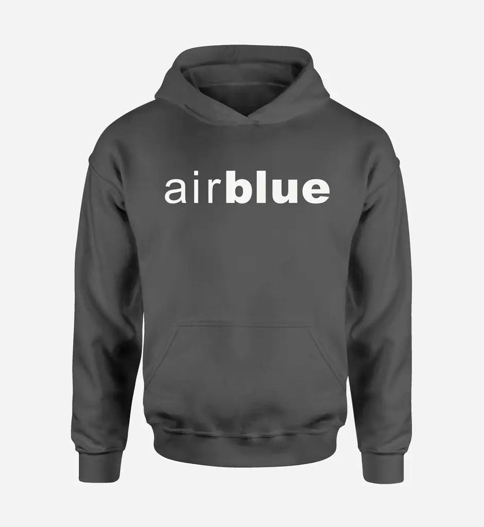 Air Blue logo printed on dark gray hoodie