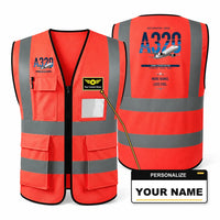 Thumbnail for Airbus A320neo aviation design on red high-visibility reflective vest with custom name badge