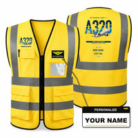 Thumbnail for Airbus A320neo aviation design on yellow high-visibility reflective vest with custom name badge