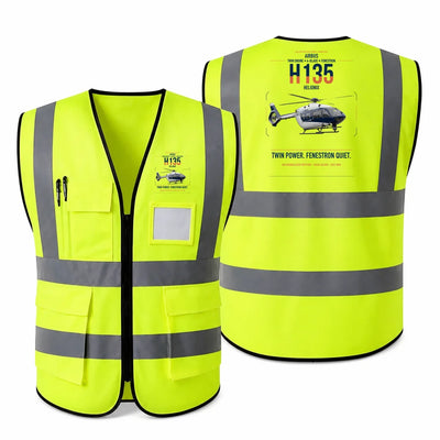 Airbus H135 aviation design on fluorescent green high-visibility reflective vest