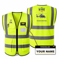 Thumbnail for Airbus H155 EC155 B1 aviation design on fluorescent green high-visibility reflective vest with custom name badge