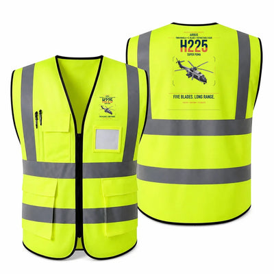 Airbus H225 aviation design on fluorescent green high-visibility reflective vest