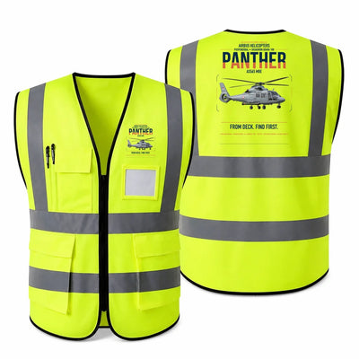 Airbus Helicopters AS565 MBe Panther aviation design on fluorescent green high-visibility reflective vest