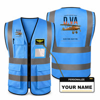 Thumbnail for Albatros D.Va aviation design on blue high-visibility reflective vest with custom name badge