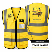 Thumbnail for Albatros D.Va aviation design on yellow high-visibility reflective vest with custom name badge