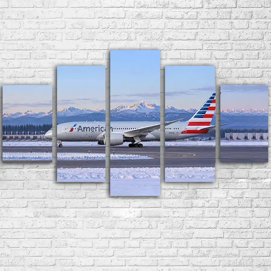 AA Boeing 787-8 Snowfield Taxi canvas - Multiple (5 Panels)
