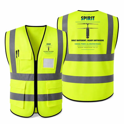 Ascent AeroSystems Spirit aviation design on fluorescent green high-visibility reflective vest