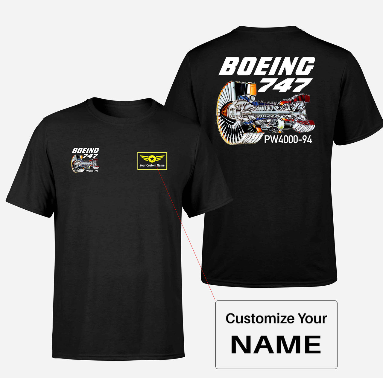 Boeing 747 & PW4000-94 Engine Designed Double-Side T-Shirts