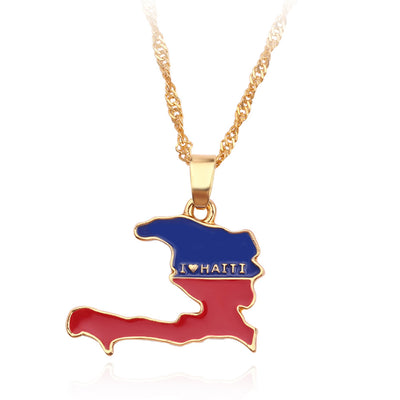 Haiti Map Flag Necklace