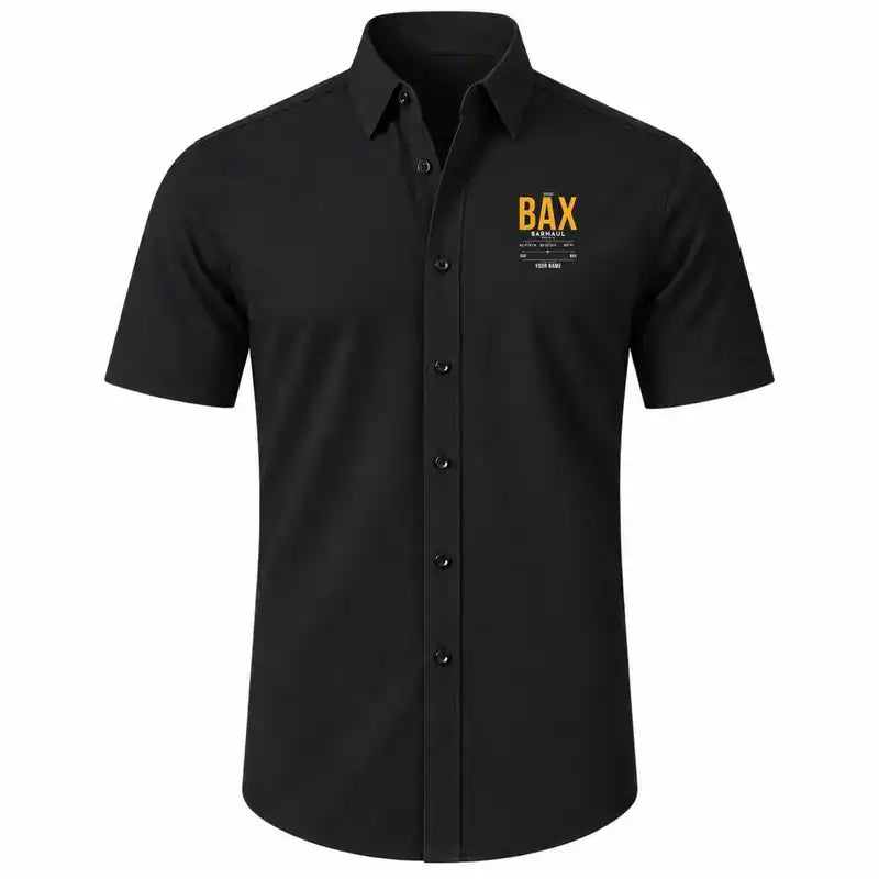 Barnaul Gherman Titov International Airport (BAX) Shirts - Short Sleeve Shirt - Tag Custom - Black + NAME