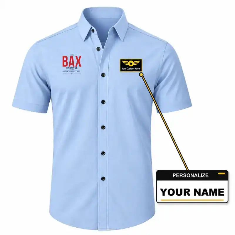 Barnaul Gherman Titov International Airport (BAX) Shirts - Short Sleeve Shirt - Tag - Light Blue + NAME