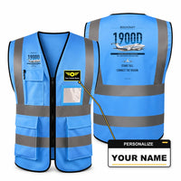 Thumbnail for Beechcraft 1900D aviation design on blue high-visibility reflective vest with custom name badge