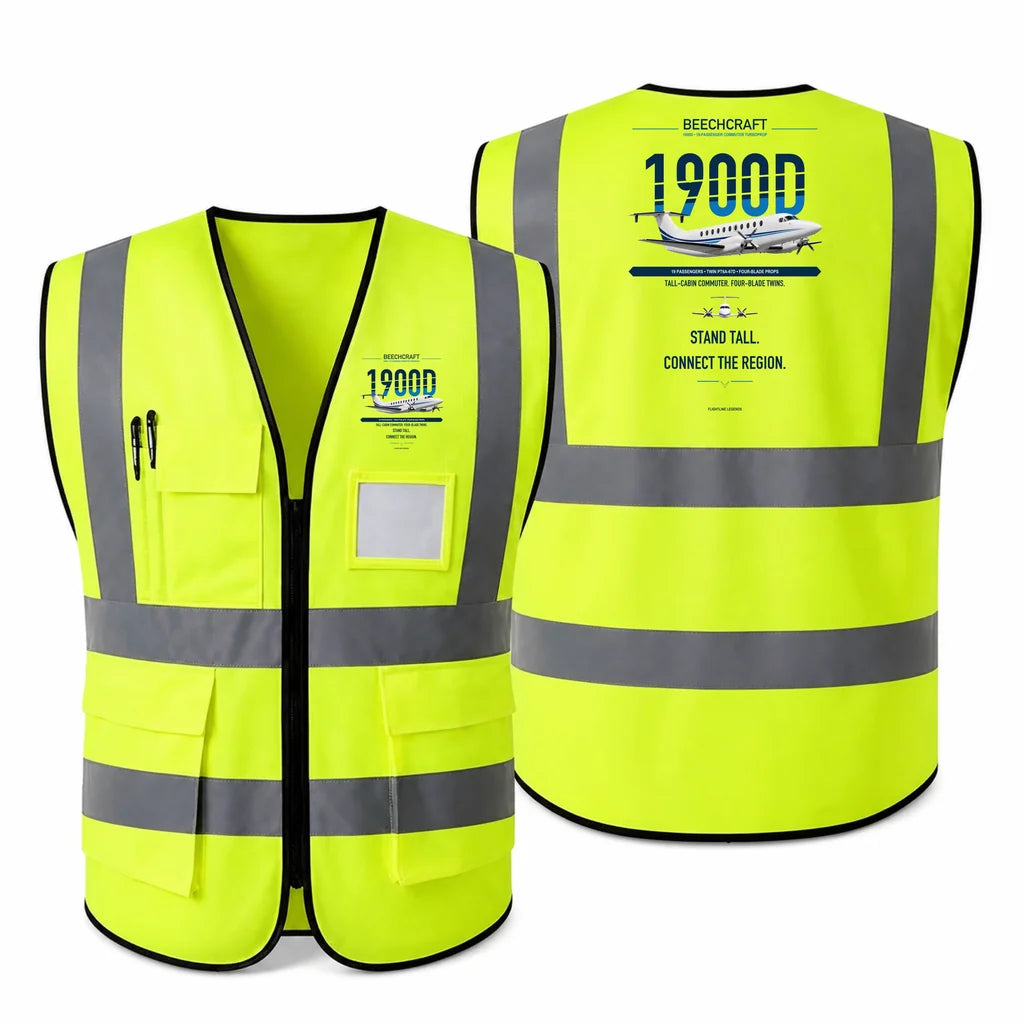 Beechcraft 1900D aviation design on fluorescent green high-visibility reflective vest
