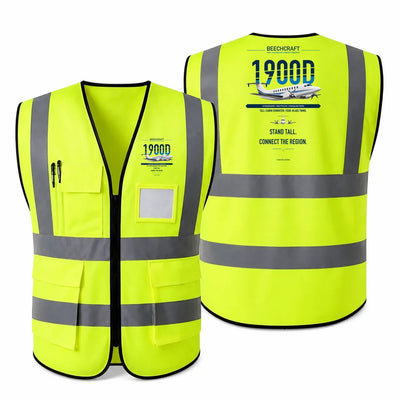 Beechcraft 1900D aviation design on fluorescent green high-visibility reflective vest