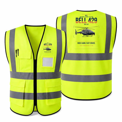 Bell 429 aviation design on fluorescent green high-visibility reflective vest