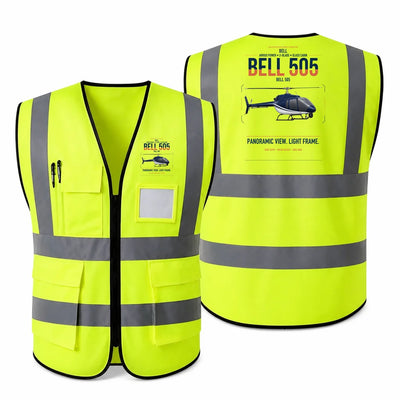 Bell 505 aviation design on fluorescent green high-visibility reflective vest