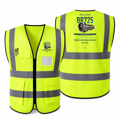 BR725 aviation design on fluorescent green high-visibility reflective vest