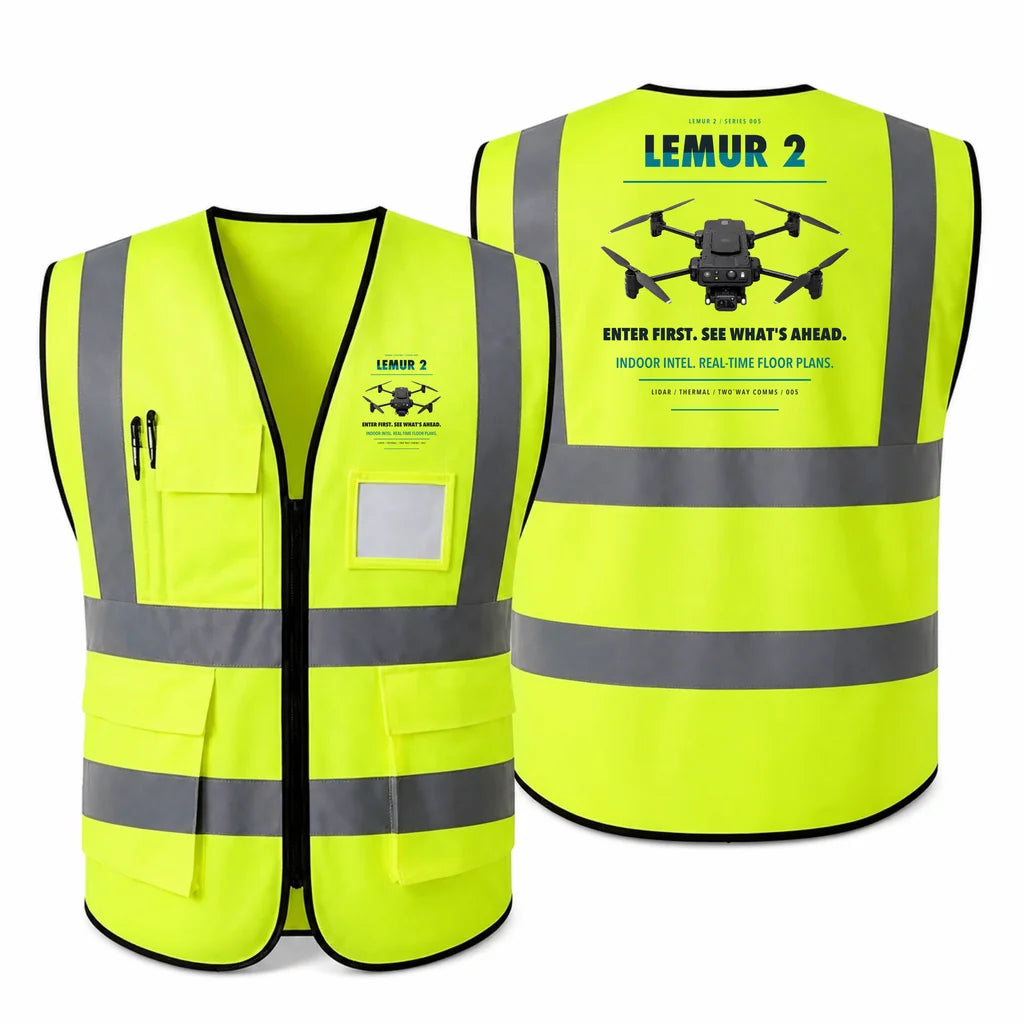 BRINC LEMUR 2 aviation design on fluorescent green high-visibility reflective vest