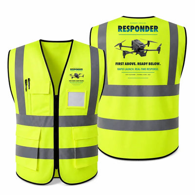 BRINC Responder aviation design on fluorescent green high-visibility reflective vest
