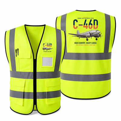 C-46D Commando aviation design on fluorescent green high-visibility reflective vest
