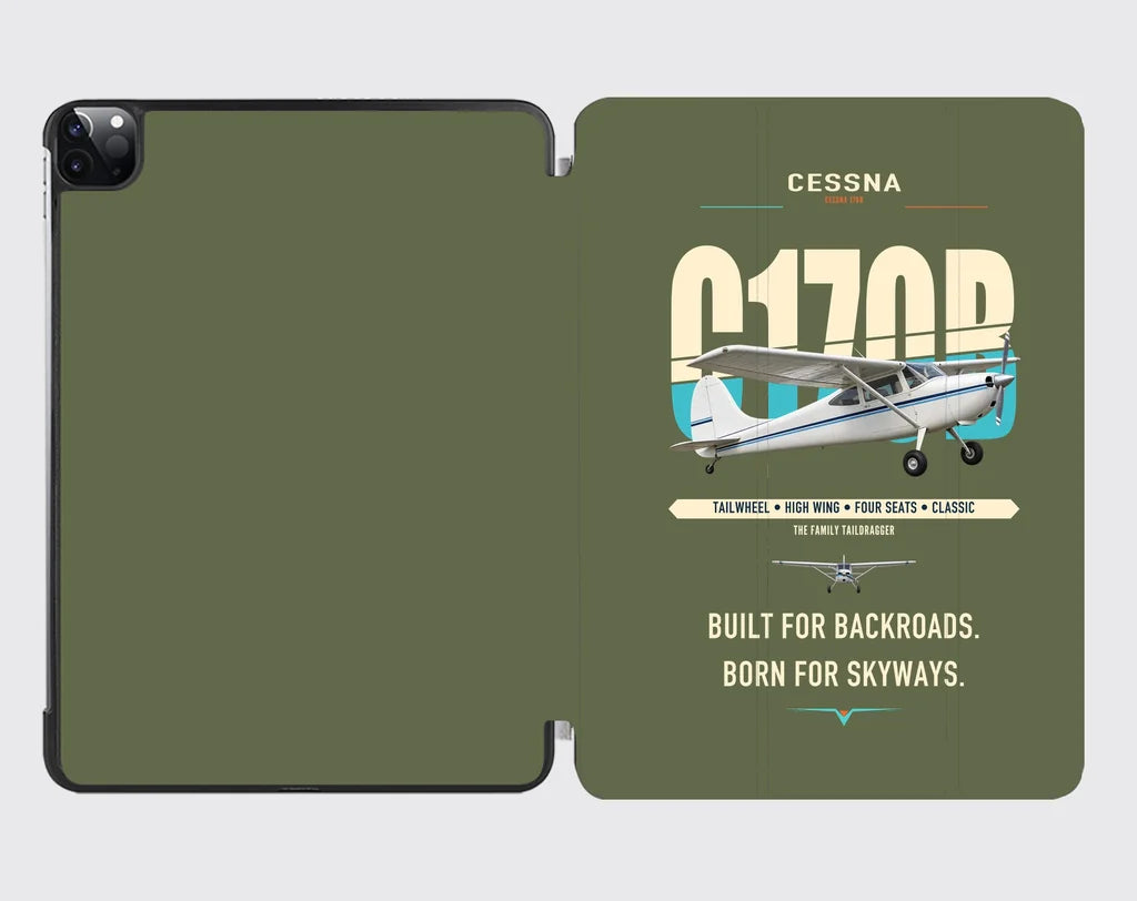 Cessna 170B design on green army ipad tablet case