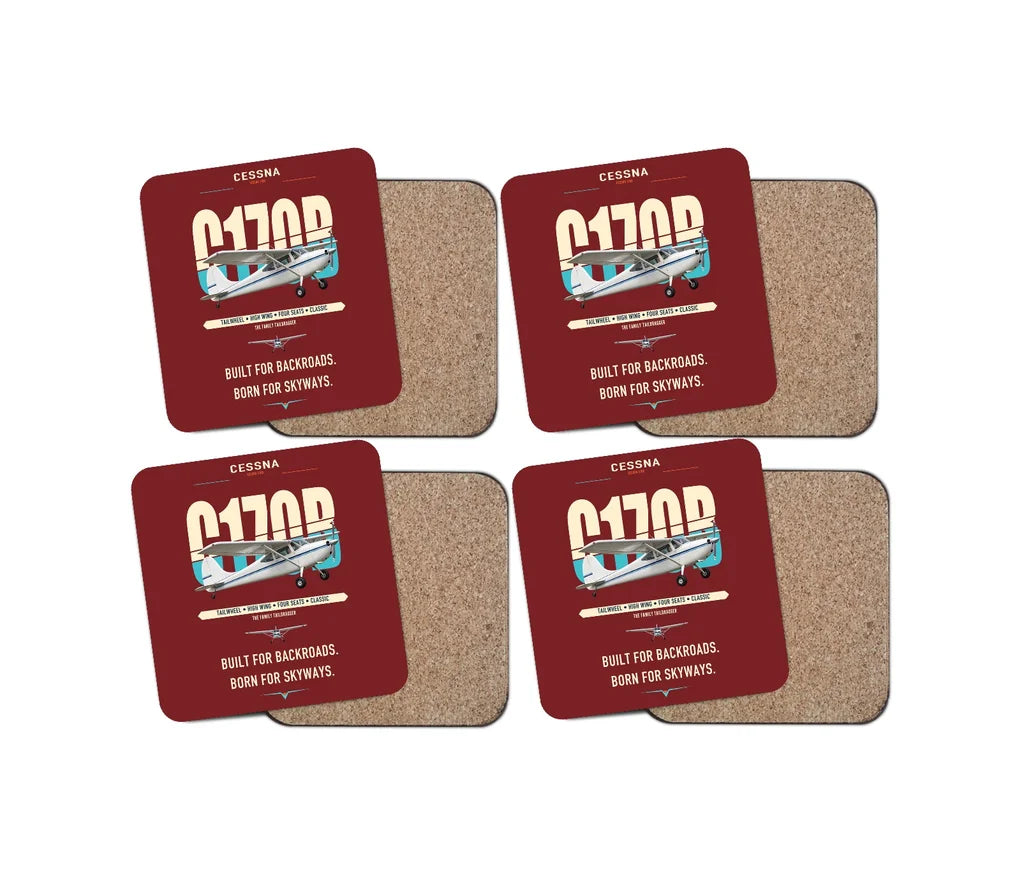 Cessna 170B design on dark red 4 pieces set coaster
