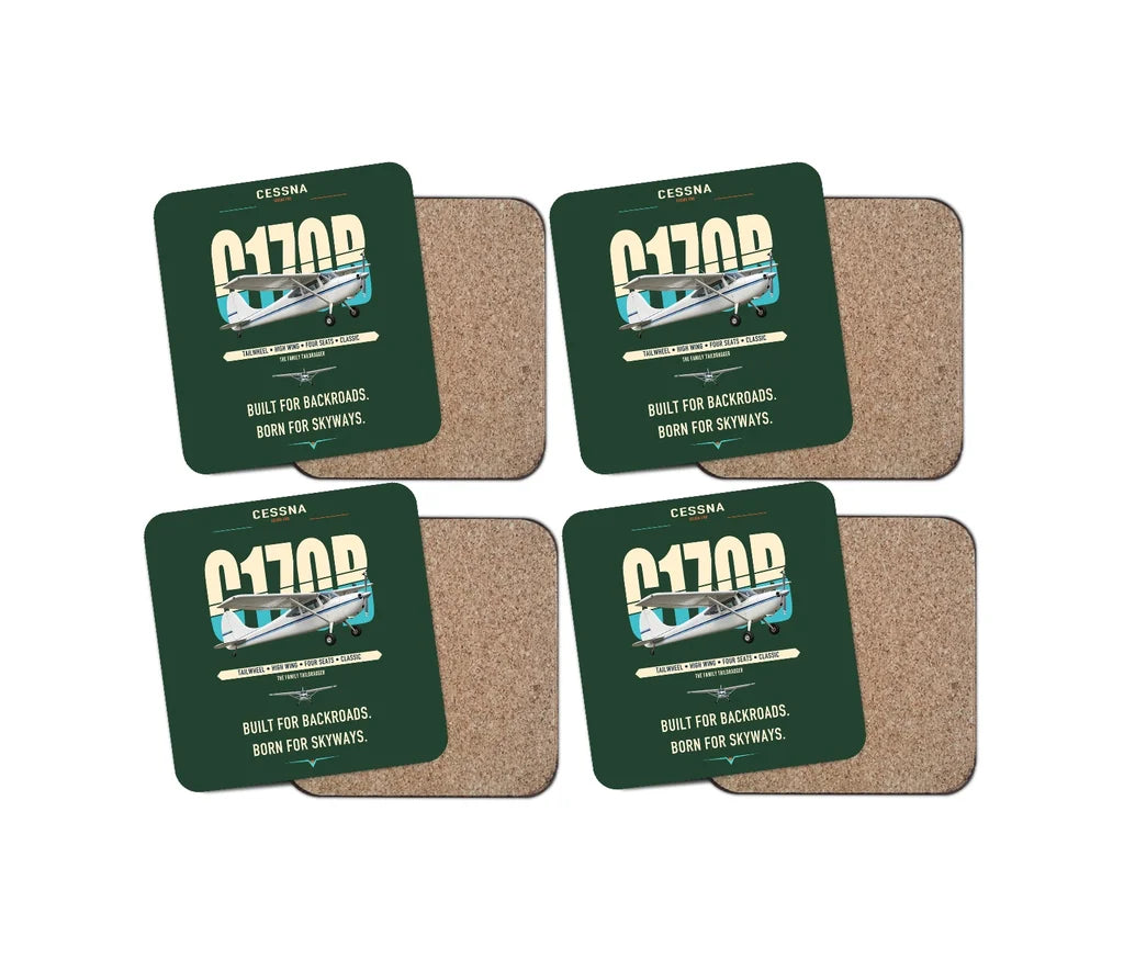 Cessna 170B design on dark green 4 pieces set coaster